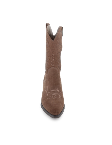 Bota tejana piel bordados y pedreria tacon cubano mujer taupe