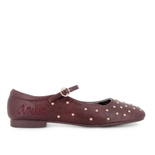 Bailarina con correa y tachas flexible plana mujer roja