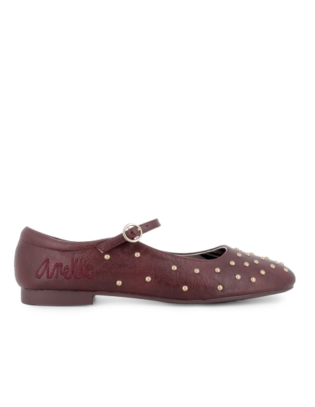 Bailarina con correa y tachas flexible plana mujer roja