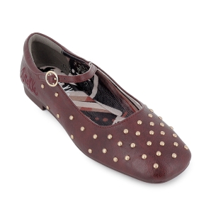 Bailarina con correa y tachas flexible plana mujer roja 2