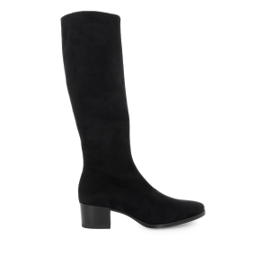 Bota alta licra tacon recto bajo horma redonda mujer negro