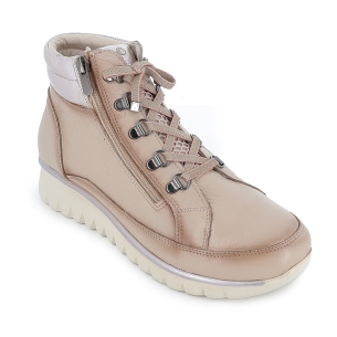Botin piel collarin acolchado cordones y cremallera mujer beige 2