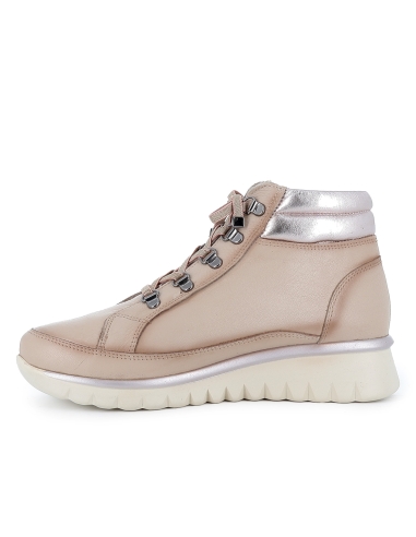 Botin piel collarin acolchado cordones y cremallera mujer beige