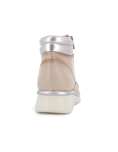 Botin piel collarin acolchado cordones y cremallera mujer beige