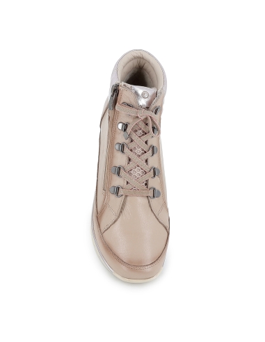 Botin piel collarin acolchado cordones y cremallera mujer beige