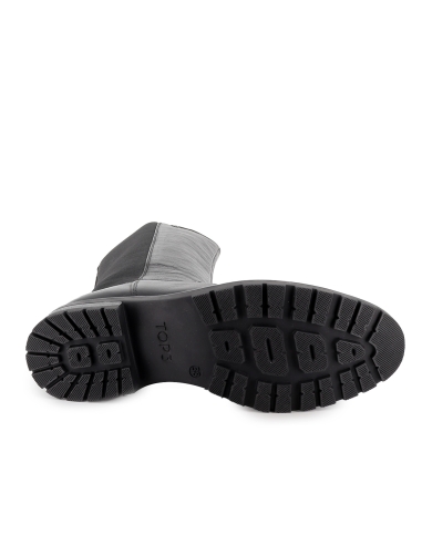 Bota alta piel y licra combinada plano mujer negra