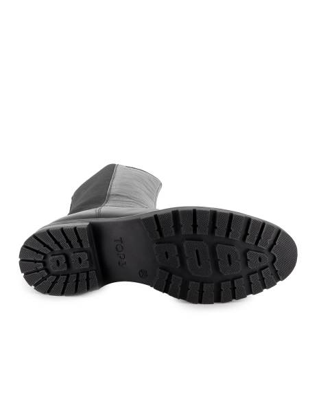 Bota alta piel y licra combinada plano mujer negra