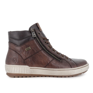 Bota piel cordones y doble cremallera TEX plano mujer marron