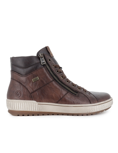 Bota piel cordones y doble cremallera TEX plano mujer marron