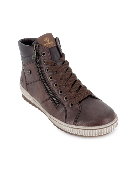 Bota piel cordones y doble cremallera TEX plano mujer marron