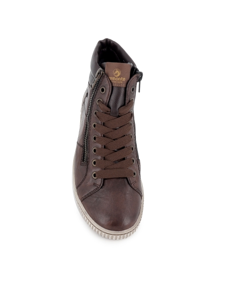 Bota piel cordones y doble cremallera TEX plano mujer marron