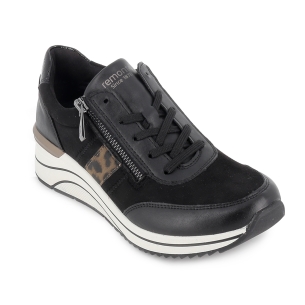 Deportiva piel cuña media cremallera mujer negro y leopardo 2