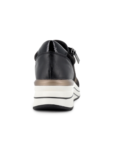 Deportiva piel cuña media cremallera mujer negro y leopardo