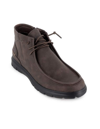Bota tipo wallabi cordones elasticos y cremallera hombre marron