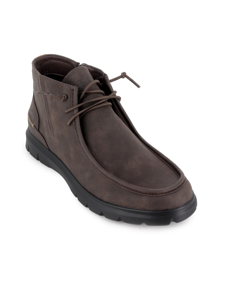 Bota tipo wallabi cordones elasticos y cremallera hombre marron