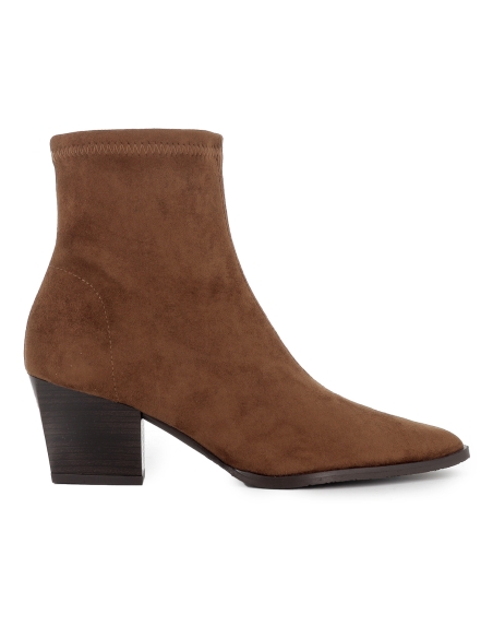 Botin tejano ante elastico tacon cubano slip-in mujer marron