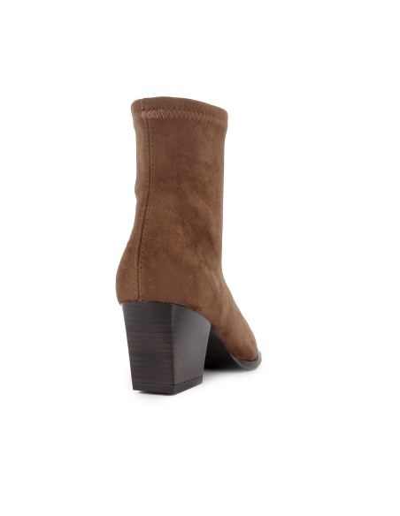 Botin tejano ante elastico tacon cubano slip-in mujer marron