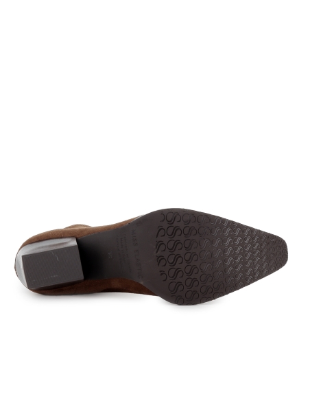 Botin tejano ante elastico tacon cubano slip-in mujer marron