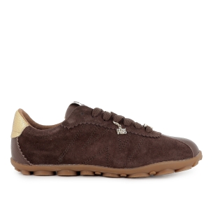 Deportiva retro serraje y piel textura con cordones mujer marron