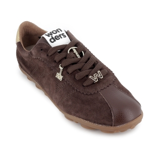 Deportiva retro serraje y piel textura con cordones mujer marron 2