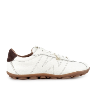 Deportiva retro serraje y piel textura con cordones mujer blanco