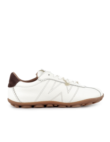 Deportiva retro serraje y piel textura con cordones mujer blanco