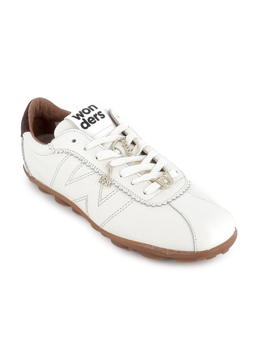 Deportiva retro serraje y piel textura con cordones mujer blanco