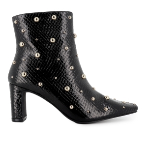 Botin remaches print serpiente tacon medio mujer negro
