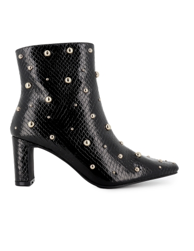 Botin remaches print serpiente tacon medio mujer negro