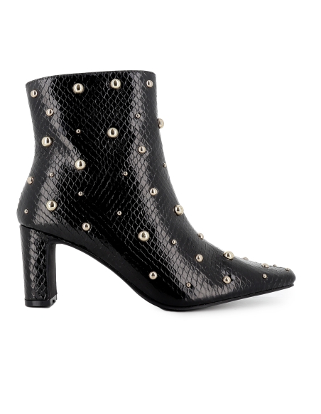 Botin remaches print serpiente tacon medio mujer negro