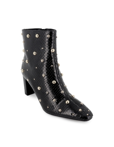 Botin remaches print serpiente tacon medio mujer negro