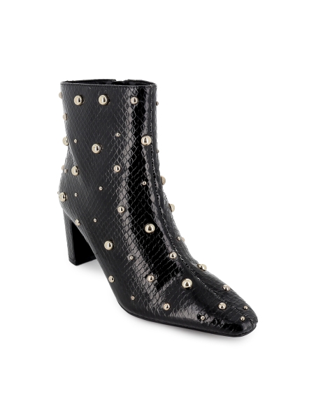 Botin remaches print serpiente tacon medio mujer negro
