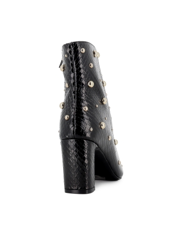 Botin remaches print serpiente tacon medio mujer negro
