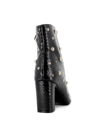 Botin remaches print serpiente tacon medio mujer negro