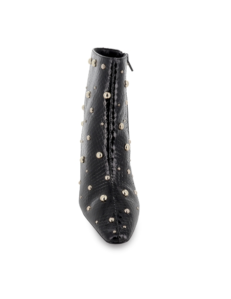 Botin remaches print serpiente tacon medio mujer negro