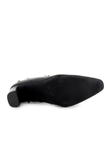 Botin remaches print serpiente tacon medio mujer negro