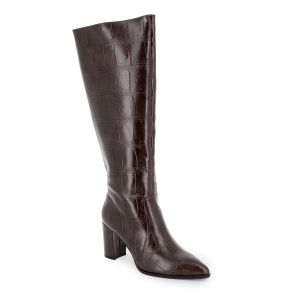 Bota alta efecto cocodrilo con tacon y cremallera mujer marron 2