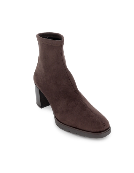 Botin licra ante elastico slip-in tacon recto mujer marron