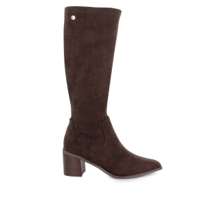 Bota alta antelina tacon recto cremallera mujer moka