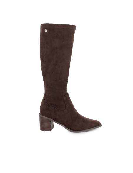 Bota alta antelina tacon recto cremallera mujer moka