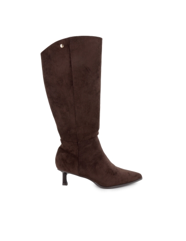 Bota alta antelina tacon carrete cremallera mujer moka