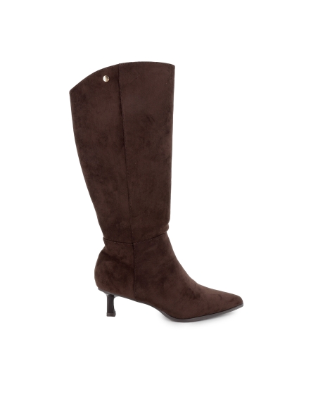 Bota alta antelina tacon carrete cremallera mujer moka