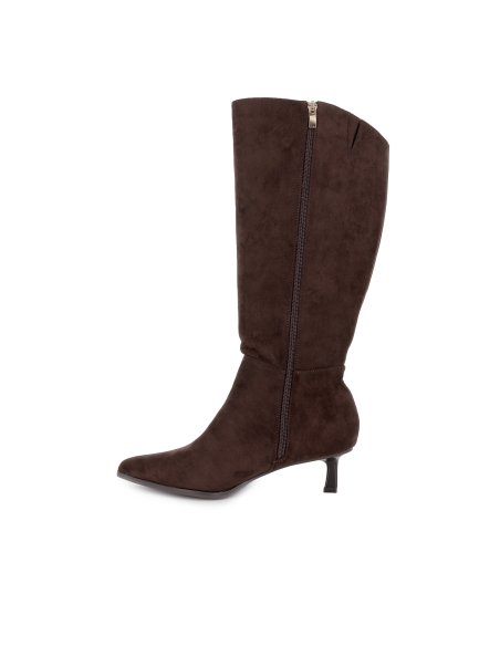 Bota alta antelina tacon carrete cremallera mujer moka