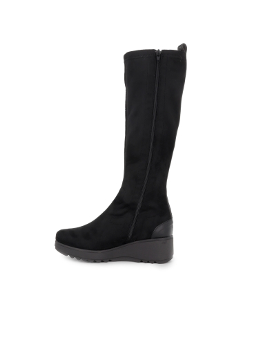 Bota alta licra cremallera planta acolchada cuña mujer negra