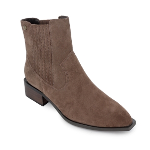 Botin tejano piel serraje elastico tacon bajo mujer taupe 2