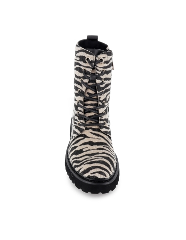 Bota militar print animal cremallera plana mujer blanca