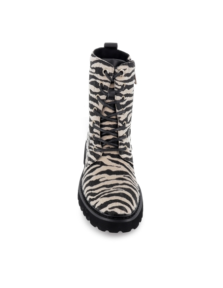 Bota militar print animal cremallera plana mujer blanca