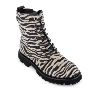 Bota militar print animal cremallera plana mujer blanca 2