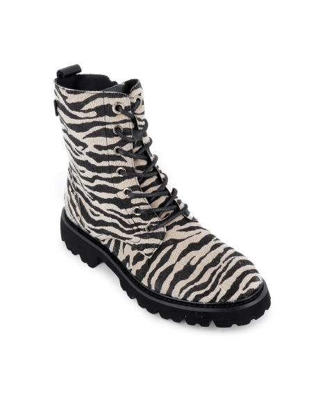 Bota militar print animal cremallera plana mujer blanca