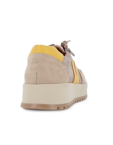 Deportiva piel efecto metal cordones elasticos mujer beige